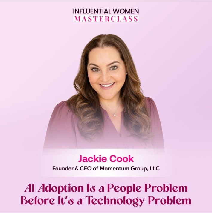 Influential Women masterclass graphic featuring Jackie Cook